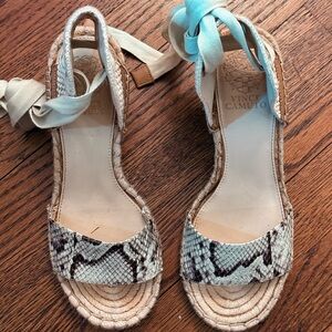 Vince Camuto Snakeskin Espadrilles with Blue and Cream Ties- *worn once